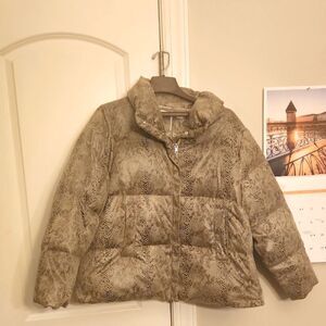Tyler Boe Tan Python-Print Puffer Bomber Jacket Size L